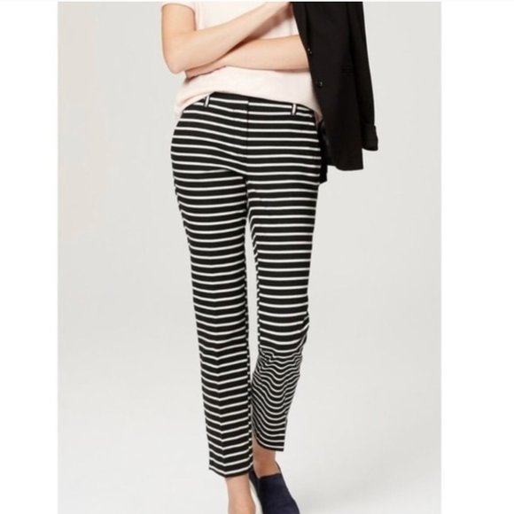 Ann Taylor LOFT Navy Black Stripe “The Riviera Pant” Marisa Fit Ankle Trousers - Picture 1 of 8